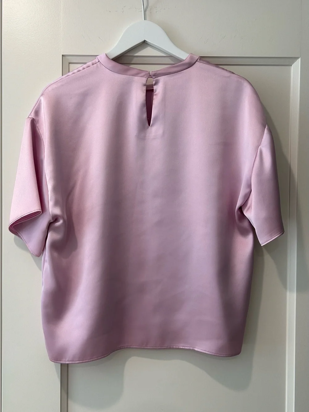 Zara Pink Satin Short Sleeve Blouse Size M